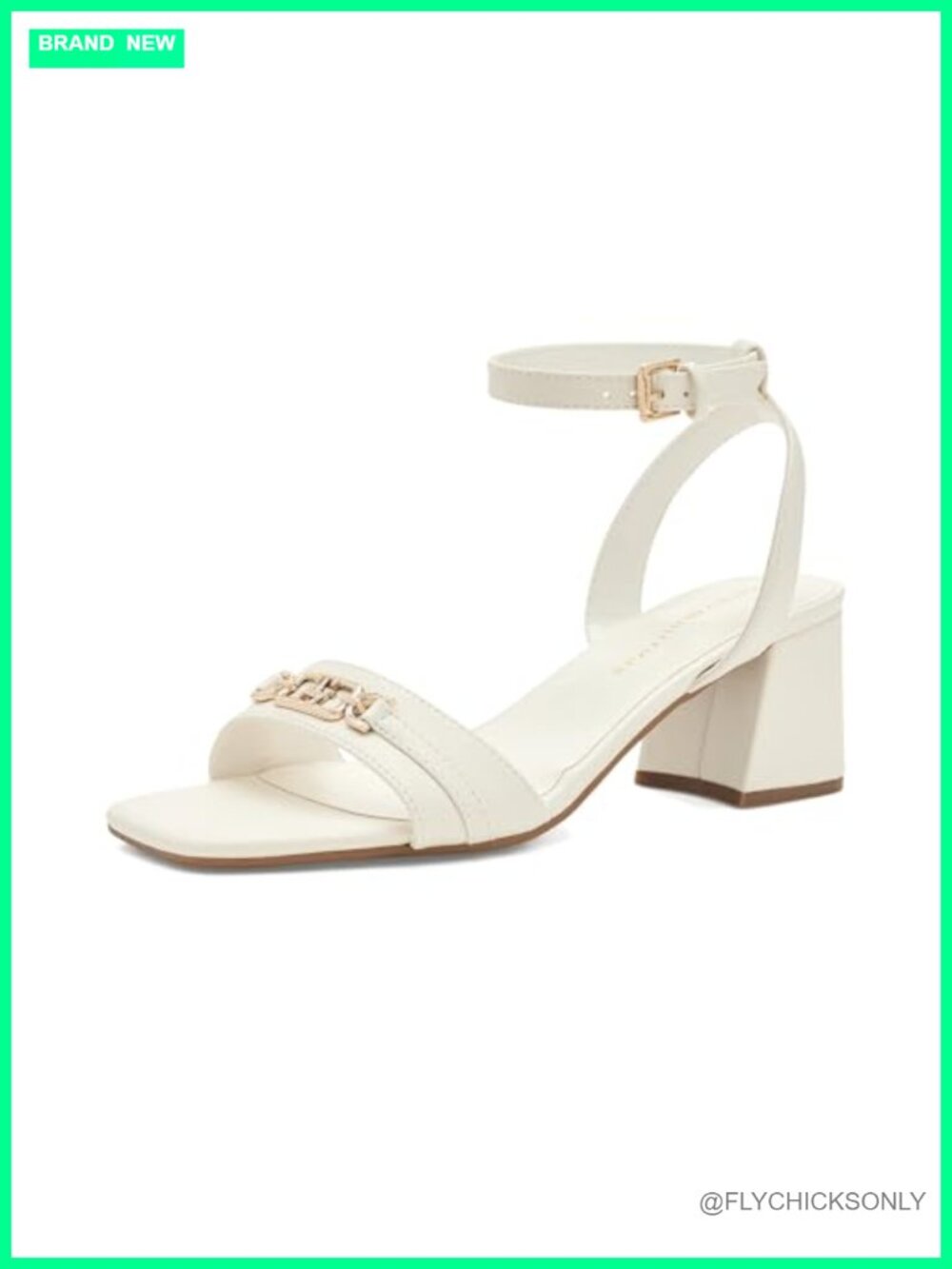 Faux Leather Block Heel Ankle Strap Sandal Square Toe Buckle